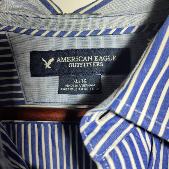 ❤ 3 For $35 AE american eagle striped button down collared shirt long sleeve XL - Picture 5 of 5